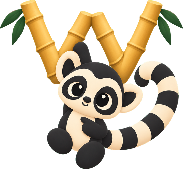 The Waahy lemur hanging from a bamboo W